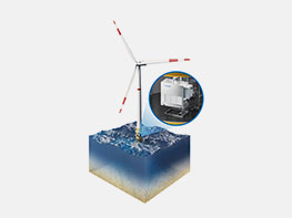 Windkraftanlage mit Luftentfeuchter im Turm an der Netzleitung