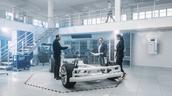 Condair Blower Pack installed in a showroom with car chassis